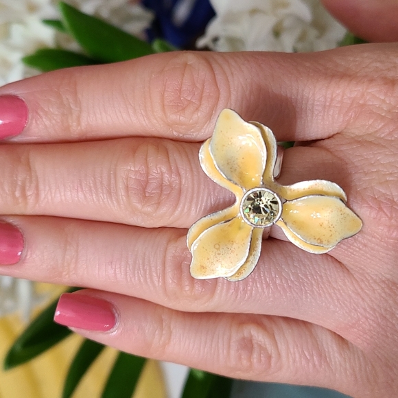 Silver Yellow flower adjustable ring pilgrim s - Picture 6 of 12